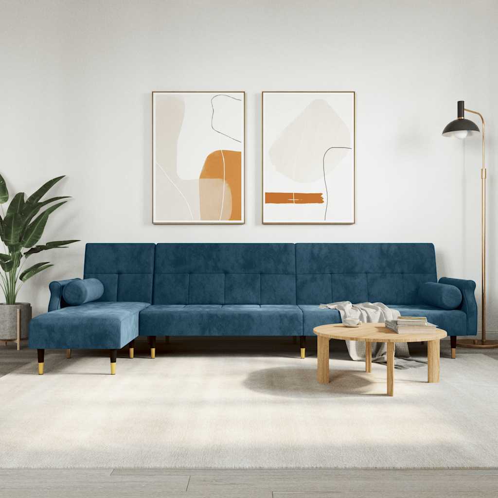 Καναπές Κρεβάτι Γωνιακός Μπλε 271 x 140 x 70 εκ. Βελούδινος