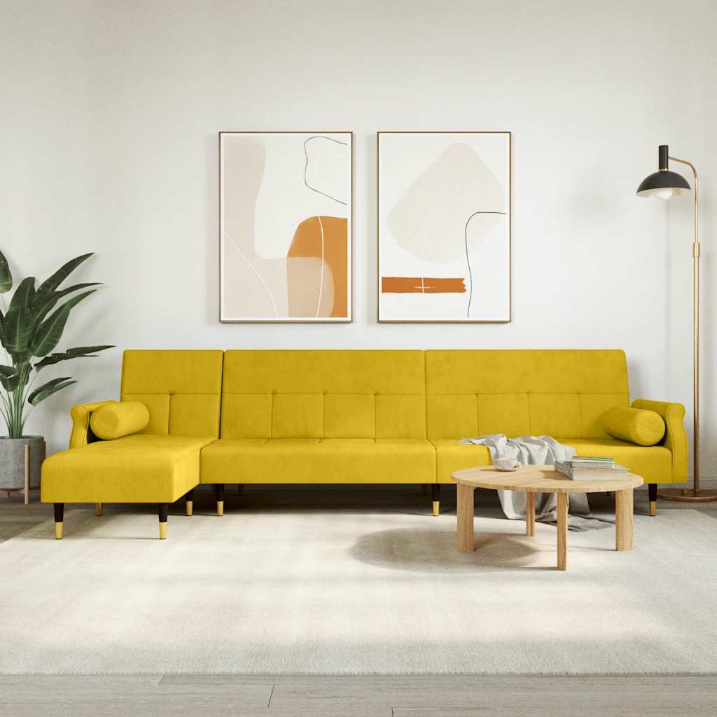 Καναπές Κρεβάτι Γωνιακός Κίτρινος 271 x 140 x 70 εκ. Βελούδινος