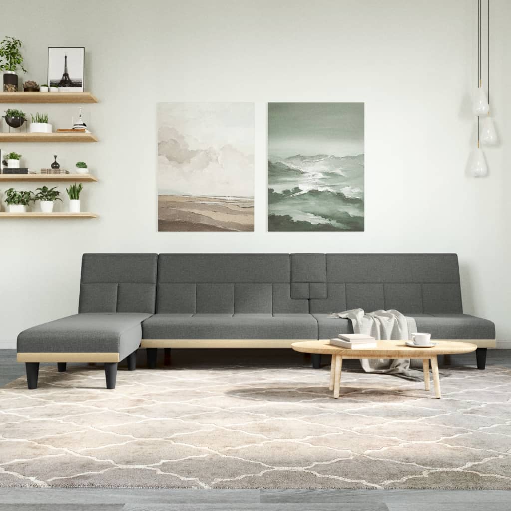 Καναπές Κρεβάτι Γωνιακός Σκούρο Γκρι 255x140x70 εκ. Υφασμάτινος