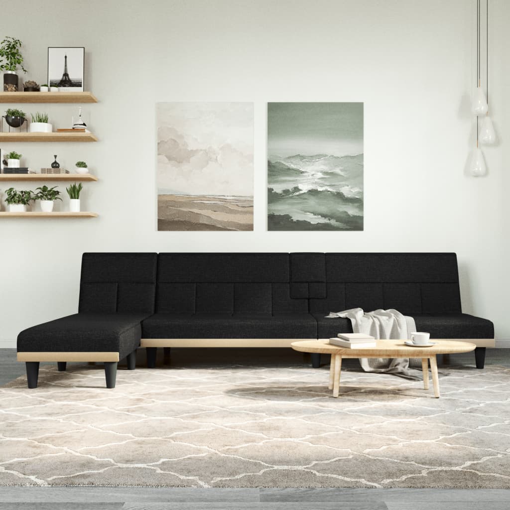 Καναπές Κρεβάτι Γωνιακός Μαύρος 255x140x70 εκ. Υφασμάτινος - Pakobazaar