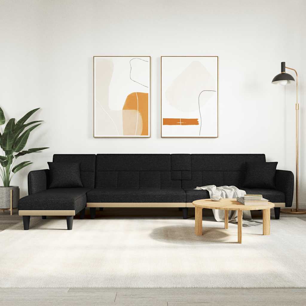 Καναπές Κρεβάτι Γωνιακός Μαύρος 275 x 140 x 70 εκ. Υφασμάτινος - Pakobazaar