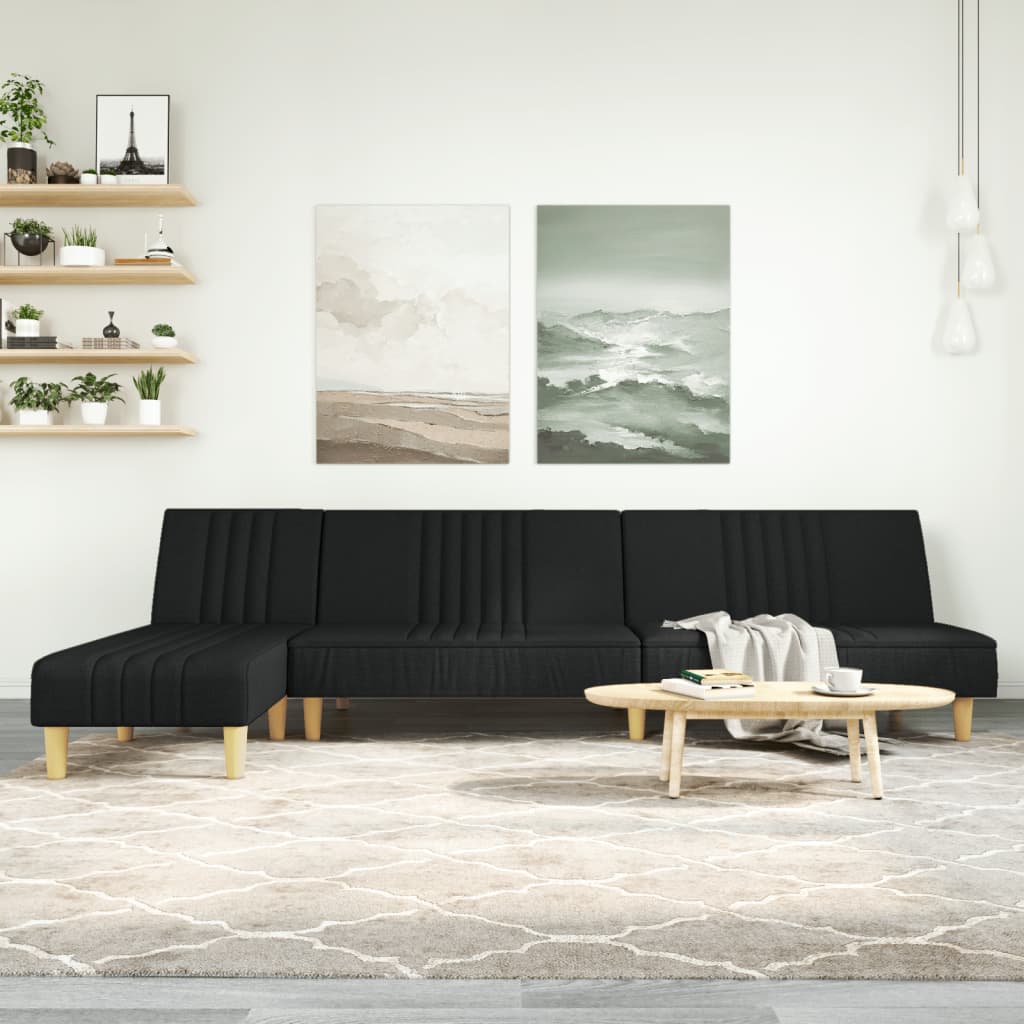 Καναπές Κρεβάτι Γωνιακός Μαύρος 255x140x70 εκ. Υφασμάτινος