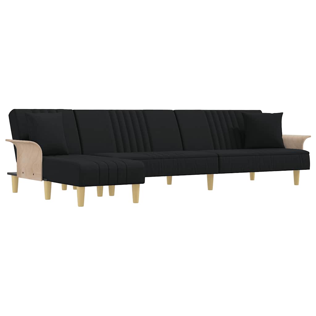 Καναπές Κρεβάτι Γωνιακός Μαύρος 279 x 140 x 70 εκ. Υφασμάτινος