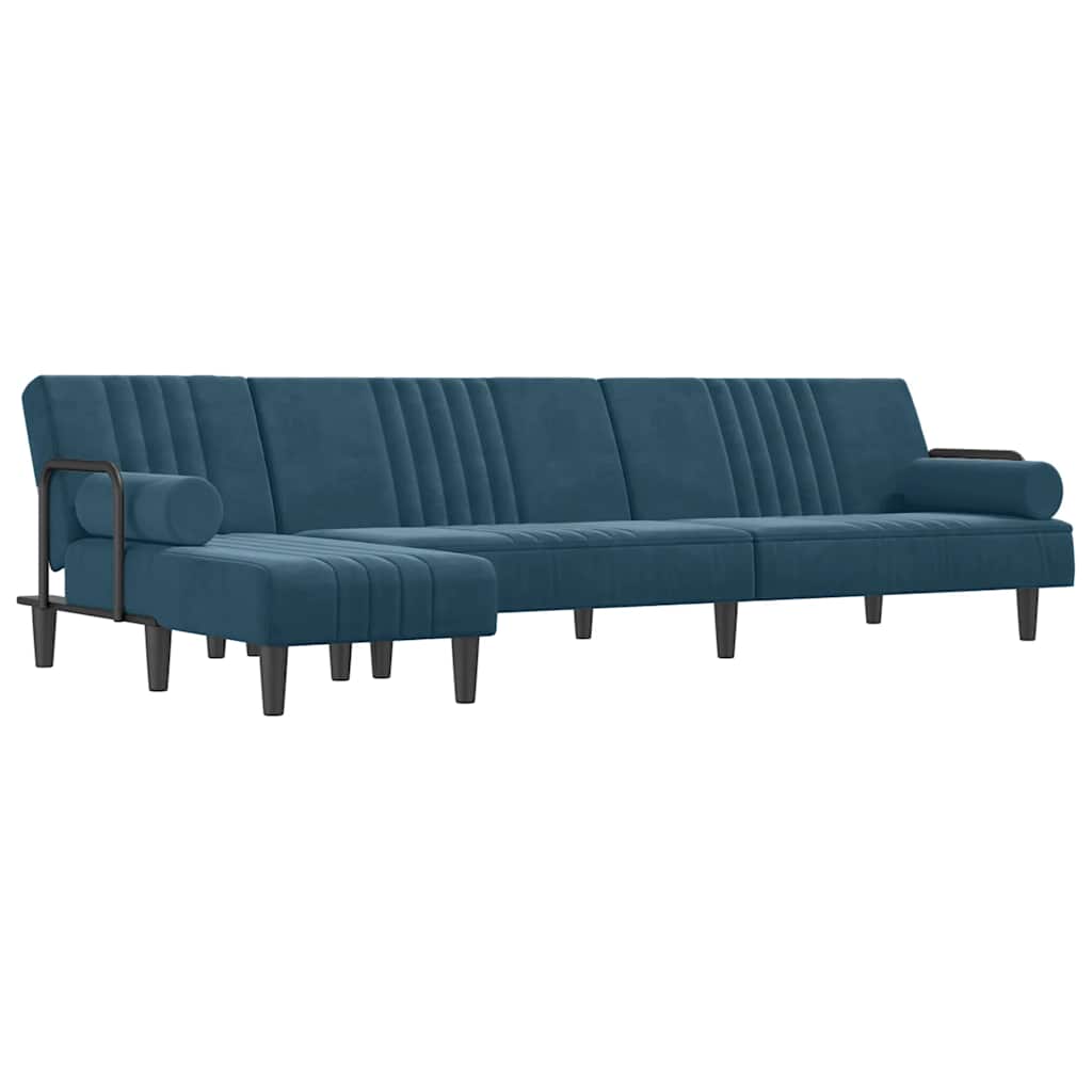 Καναπές Κρεβάτι Γωνιακός Μπλε 260 x 140 x 70 εκ. Βελούδινος