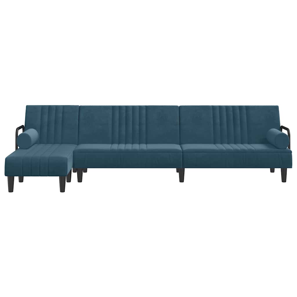 Καναπές Κρεβάτι Γωνιακός Μπλε 260 x 140 x 70 εκ. Βελούδινος