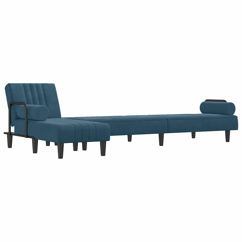 Καναπές Κρεβάτι Γωνιακός Μπλε 260 x 140 x 70 εκ. Βελούδινος