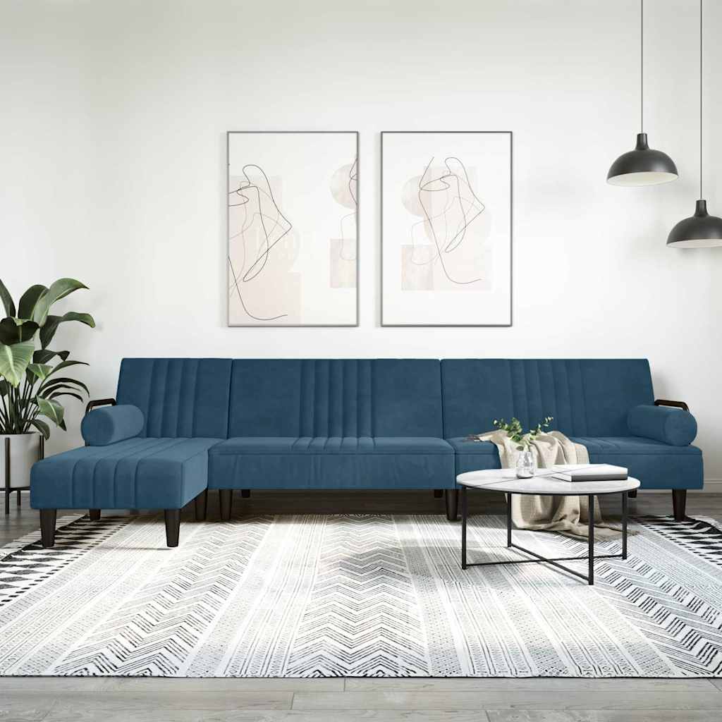 Καναπές Κρεβάτι Γωνιακός Μπλε 260 x 140 x 70 εκ. Βελούδινος