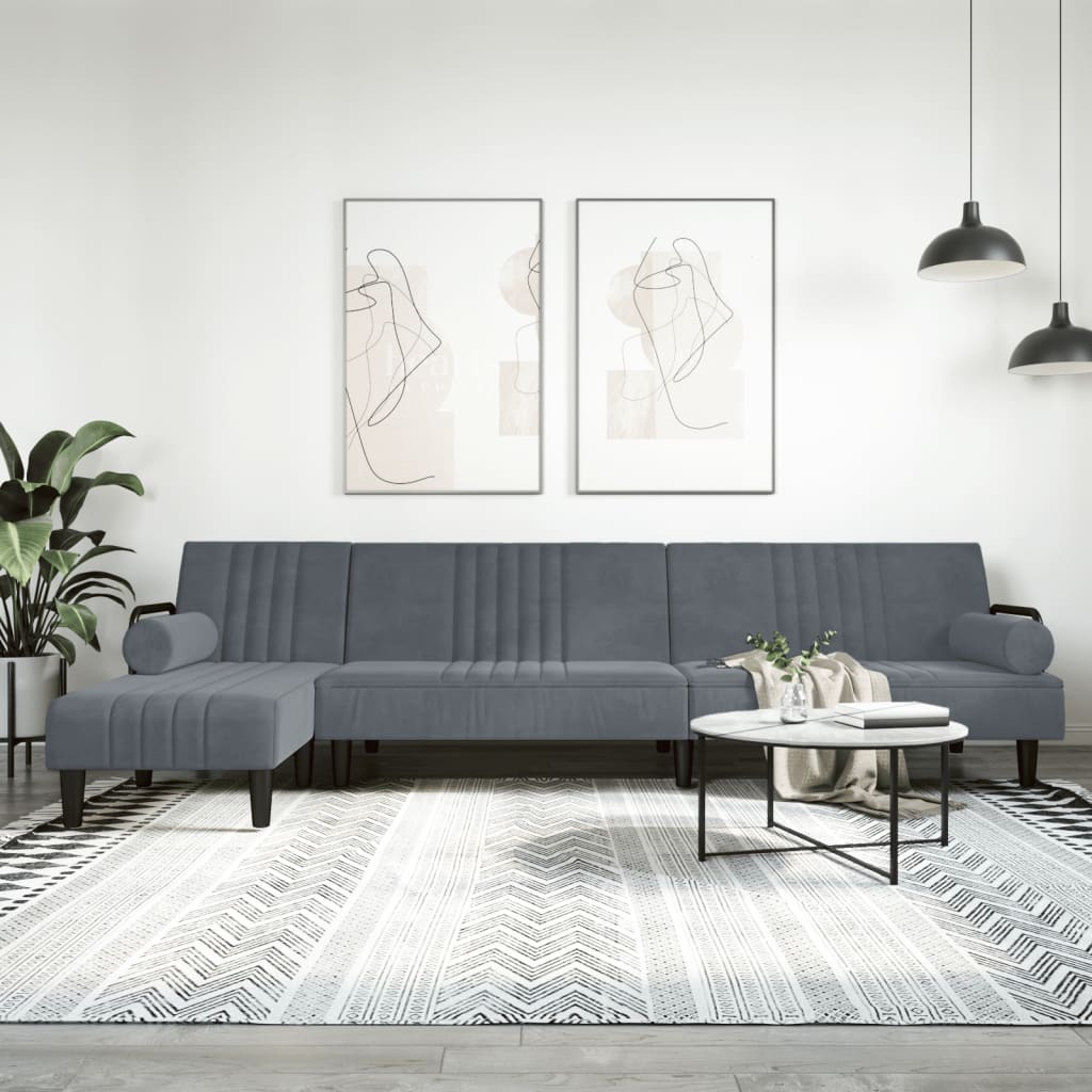 Καναπές Κρεβάτι Γωνιακός Σκ. Γκρι 260 x 140 x 70 εκ. Βελούδινος - Pakobazaar