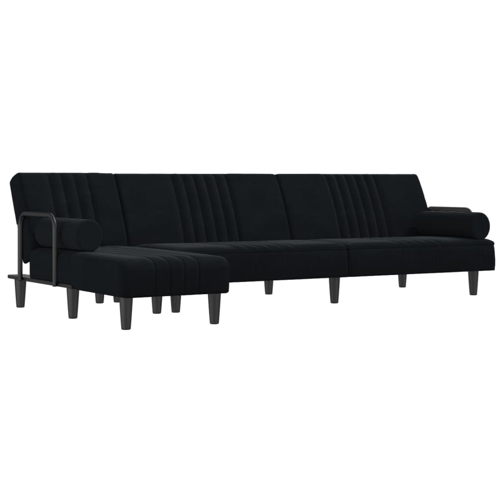 Καναπές Κρεβάτι Γωνιακός Μαύρος 260 x 140 x 70 εκ. Βελούδινος
