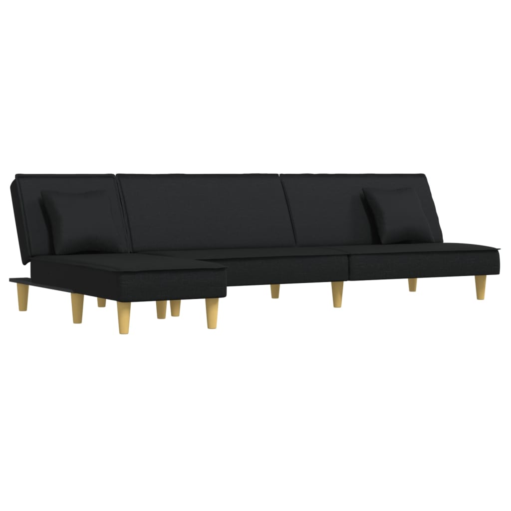 Καναπές Κρεβάτι Γωνιακός Μαύρος 255x140x70 εκ. Υφασμάτινος - Pakobazaar