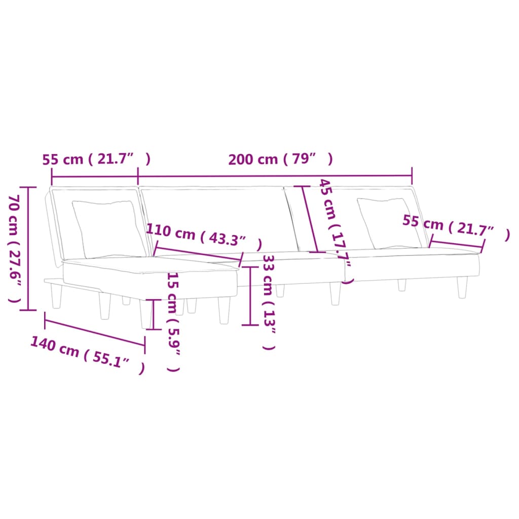 Καναπές Κρεβάτι Γωνιακός Μαύρος 255x140x70 εκ. Υφασμάτινος - Pakobazaar