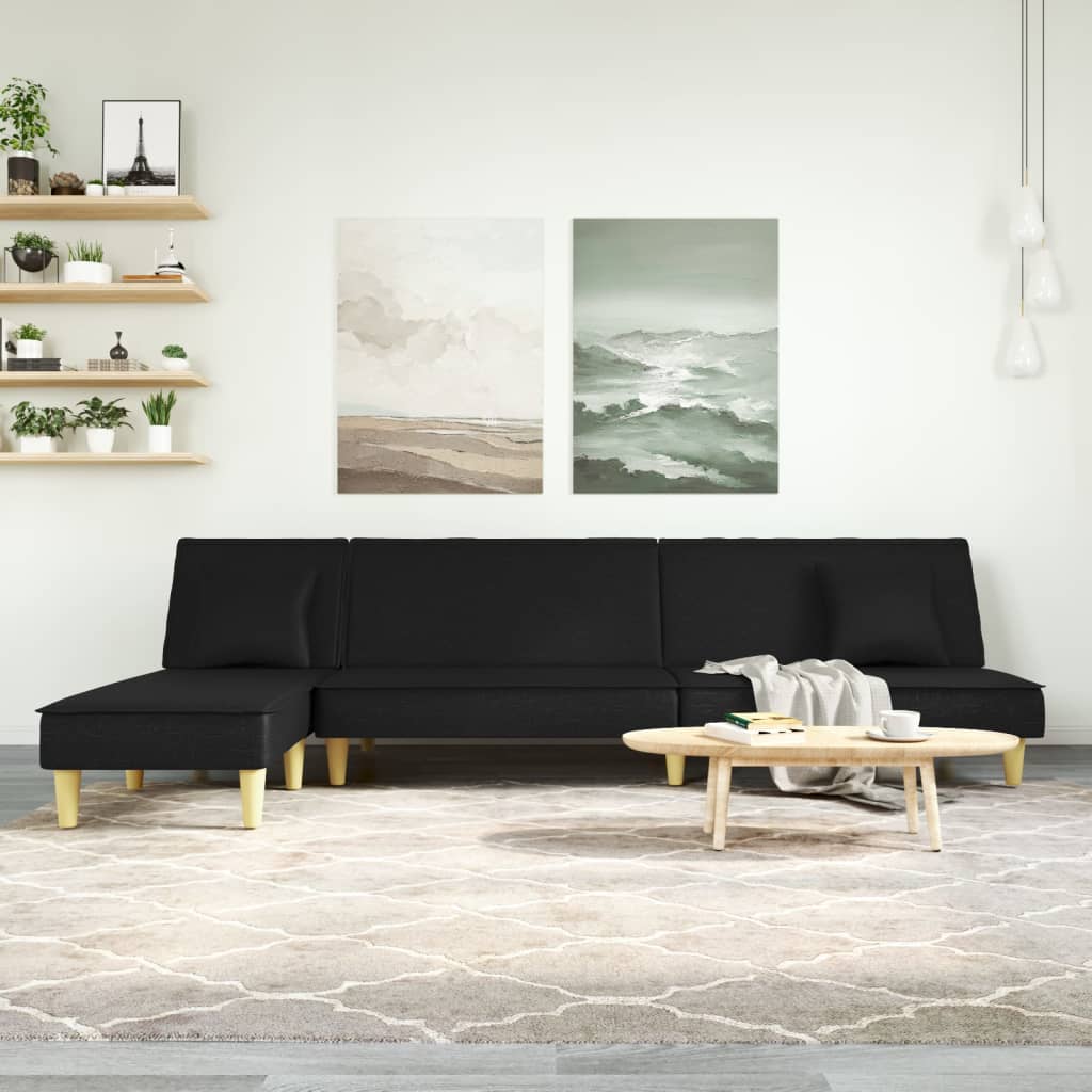Καναπές Κρεβάτι Γωνιακός Μαύρος 255x140x70 εκ. Υφασμάτινος - Pakobazaar