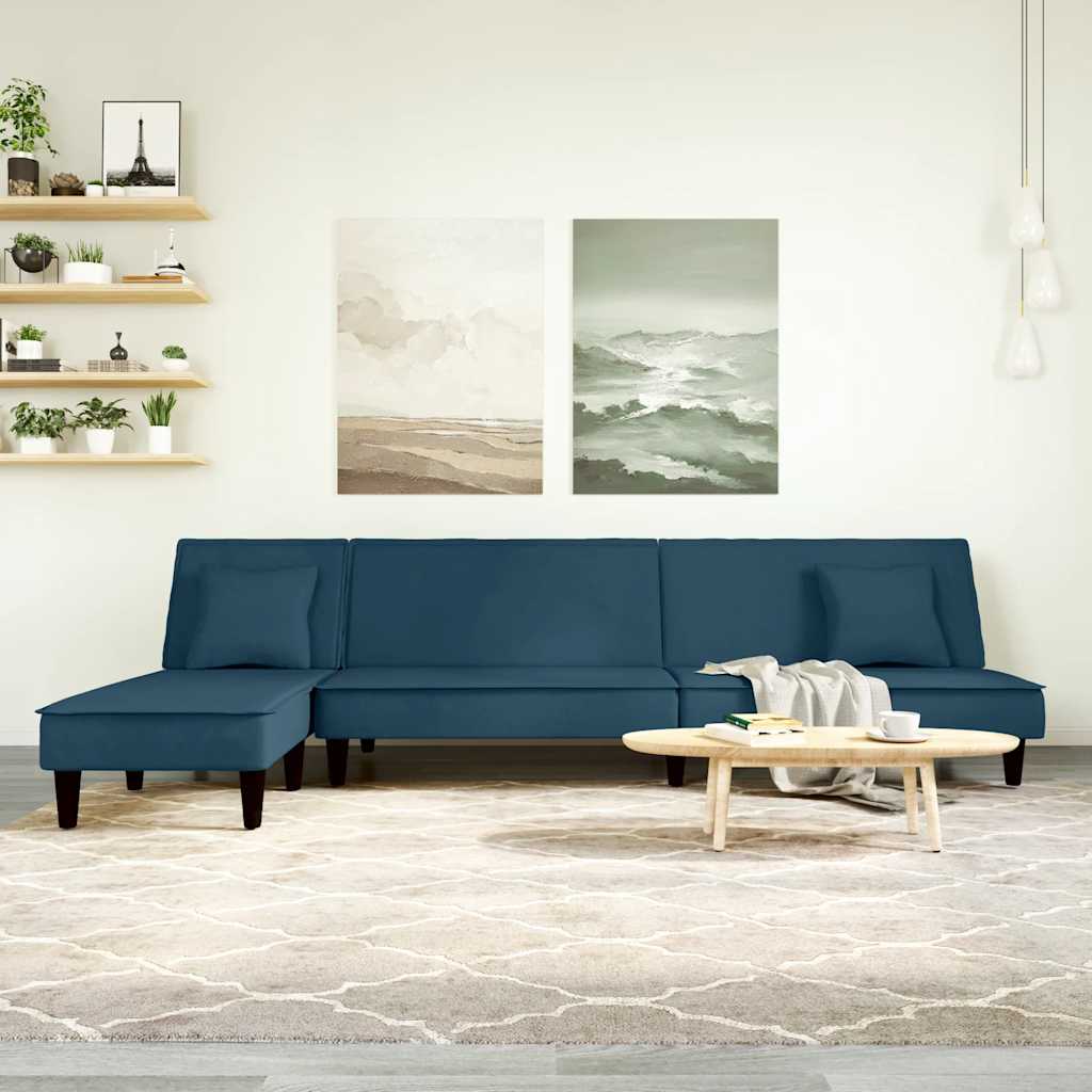 Καναπές Κρεβάτι Γωνιακός Μπλε 255 x 140 x 70 εκ. Βελούδινος