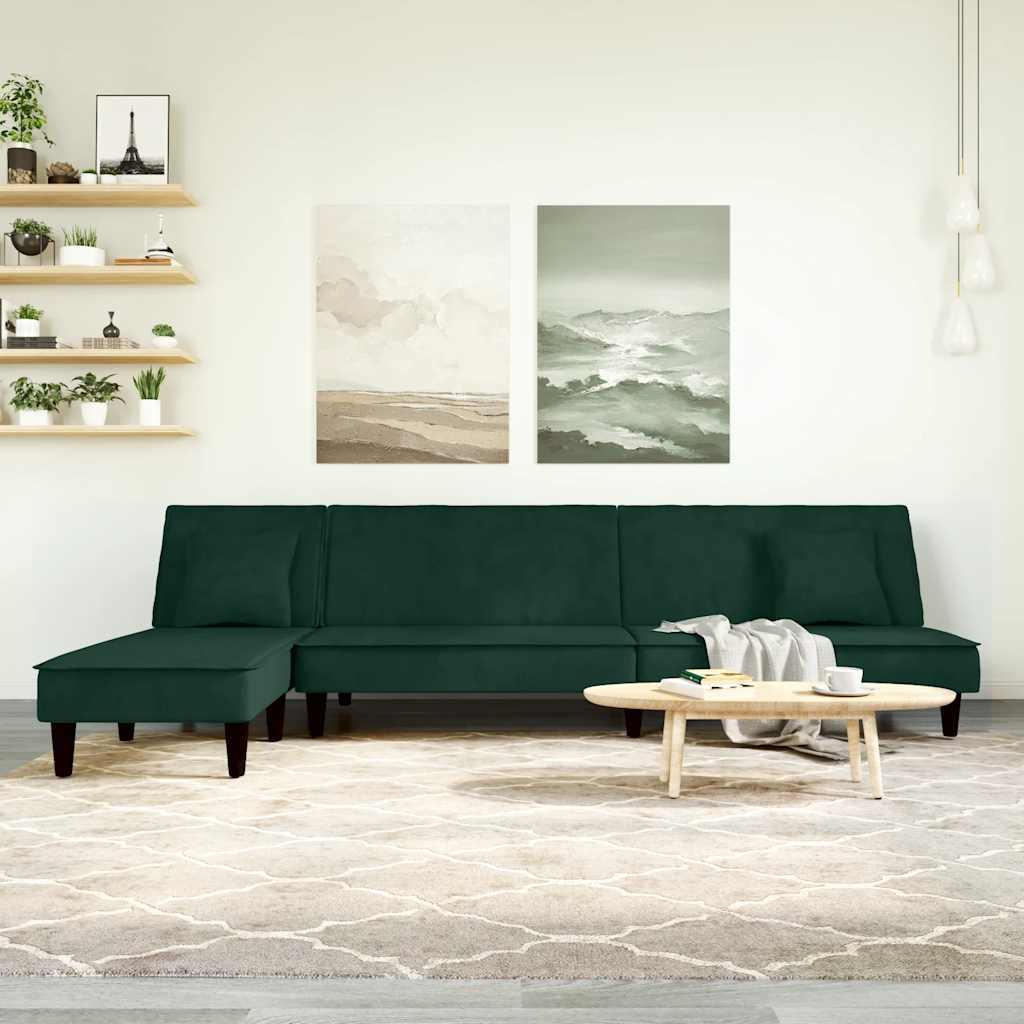 Καναπές Κρεβάτι Γωνιακός Σκ. Πράσινο 255x140x70 εκ. Βελούδινος