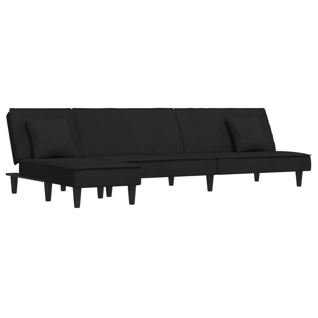 Καναπές Κρεβάτι Γωνιακός Μαύρος 255 x 140 x 70 εκ. Βελούδινος - Pakobazaar