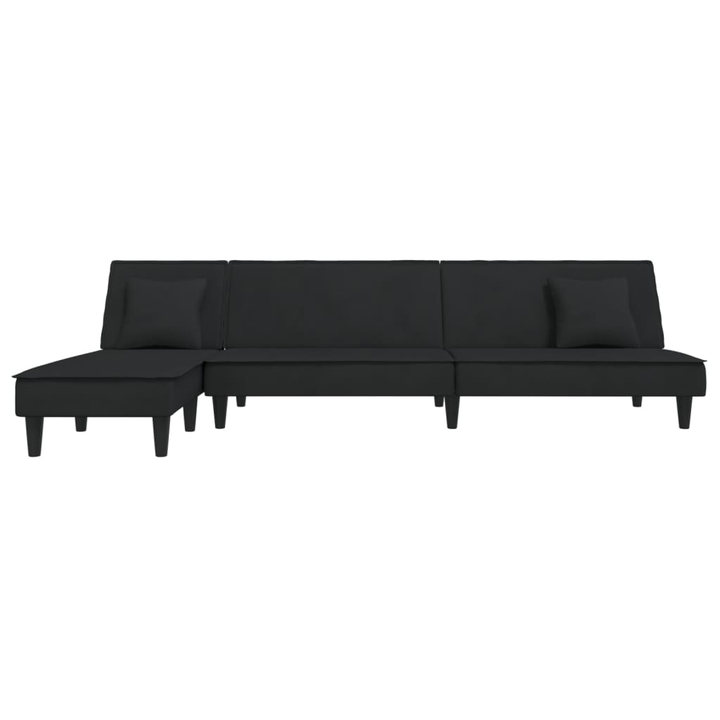 Καναπές Κρεβάτι Γωνιακός Μαύρος 255 x 140 x 70 εκ. Βελούδινος - Pakobazaar
