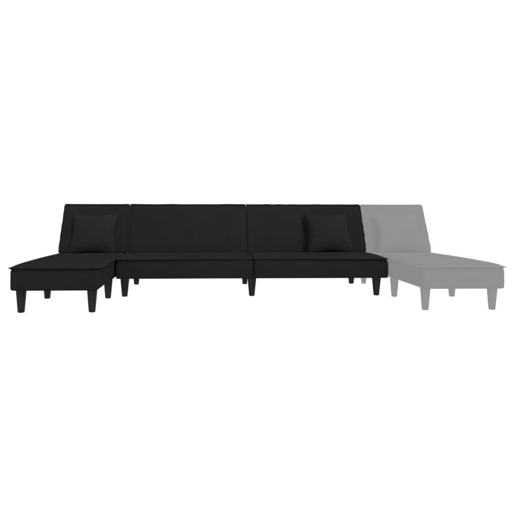 Καναπές Κρεβάτι Γωνιακός Μαύρος 255 x 140 x 70 εκ. Βελούδινος - Pakobazaar