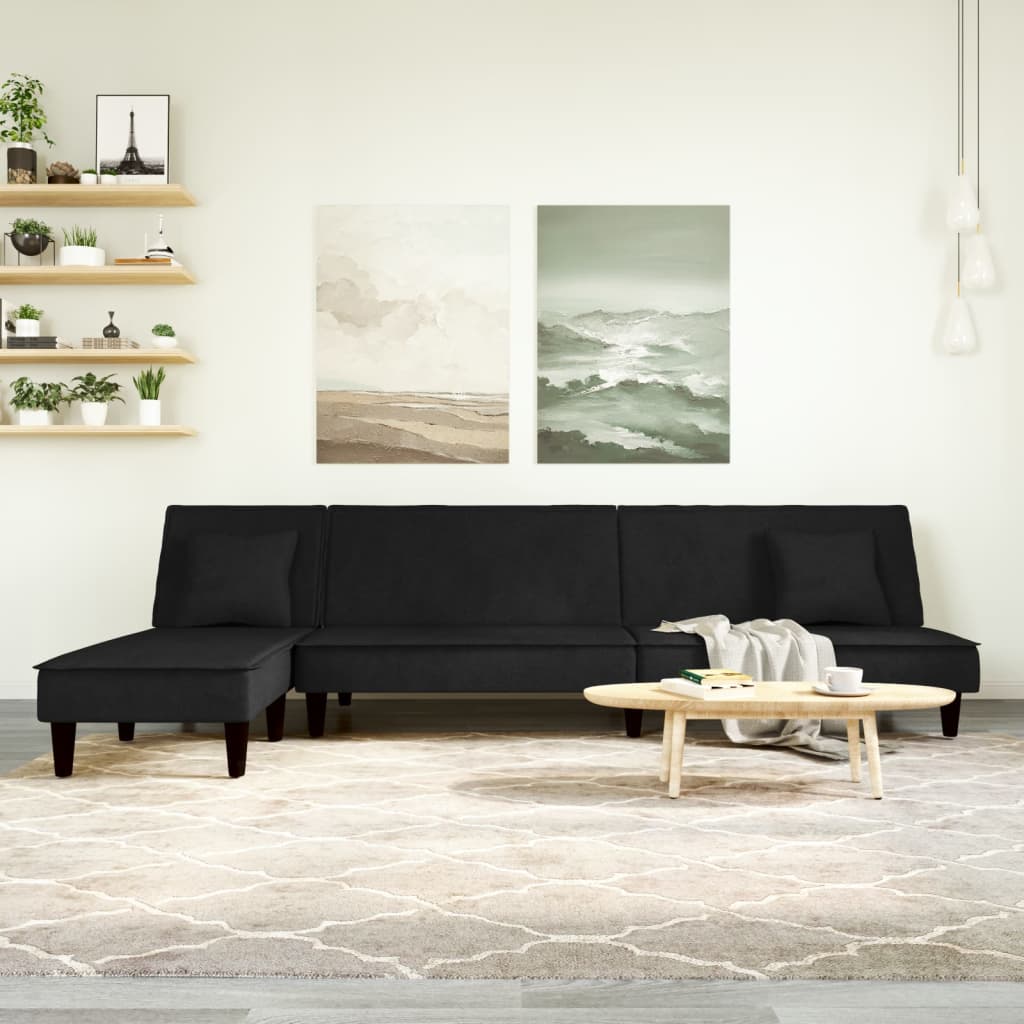 Καναπές Κρεβάτι Γωνιακός Μαύρος 255 x 140 x 70 εκ. Βελούδινος - Pakobazaar