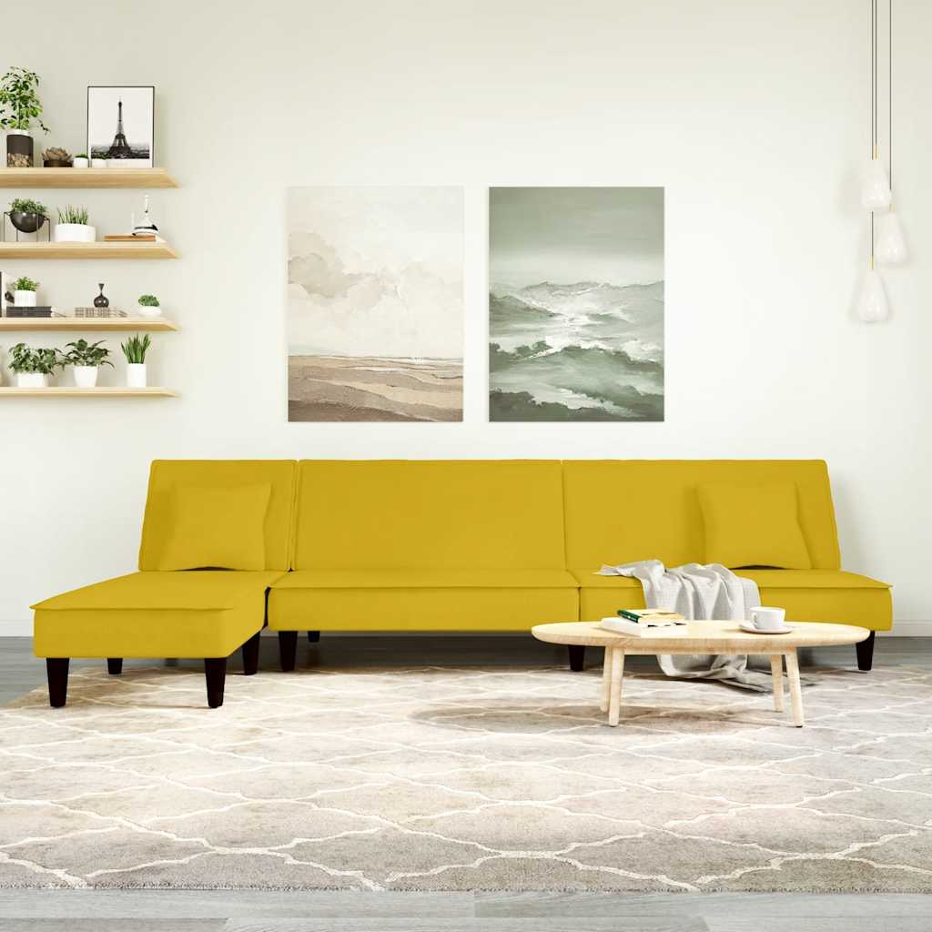 Καναπές Κρεβάτι Γωνιακός Κίτρινος 255 x 140 x 70 εκ. Βελούδινος - Pakobazaar