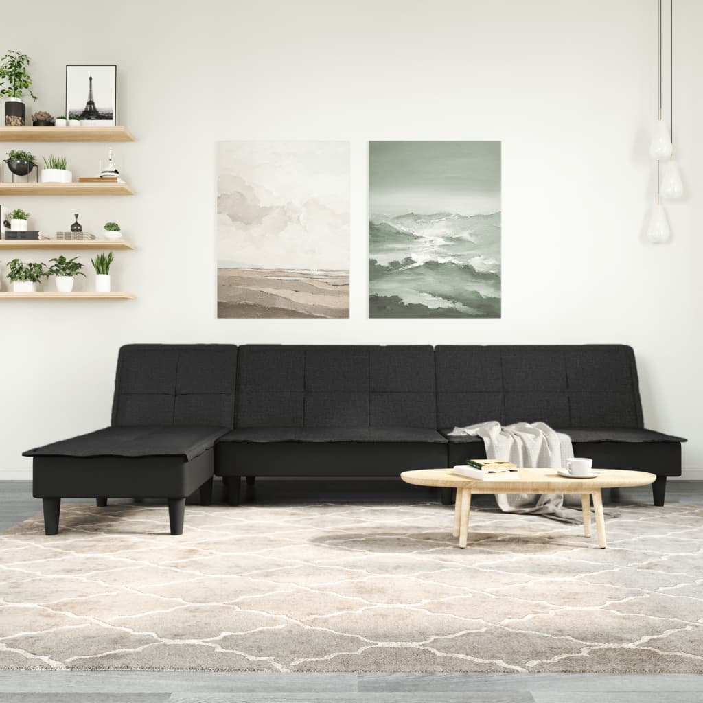 Καναπές Κρεβάτι Γωνιακός Μαύρος 255x140x70 εκ. Υφασμάτινος - Pakobazaar