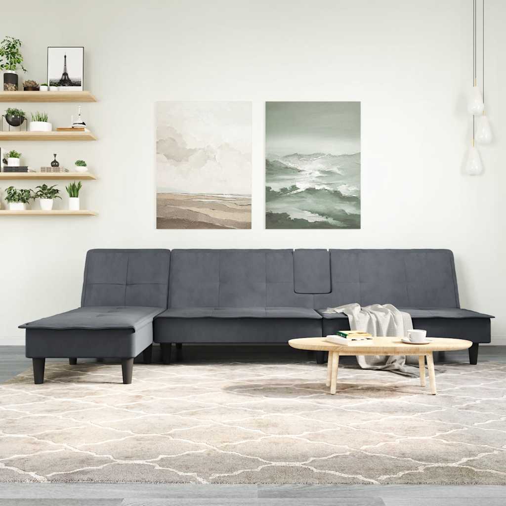 Καναπές Κρεβάτι Γωνιακός Σκ. Γκρι 255 x 140 x 70 εκ. Βελούδινος - Pakobazaar