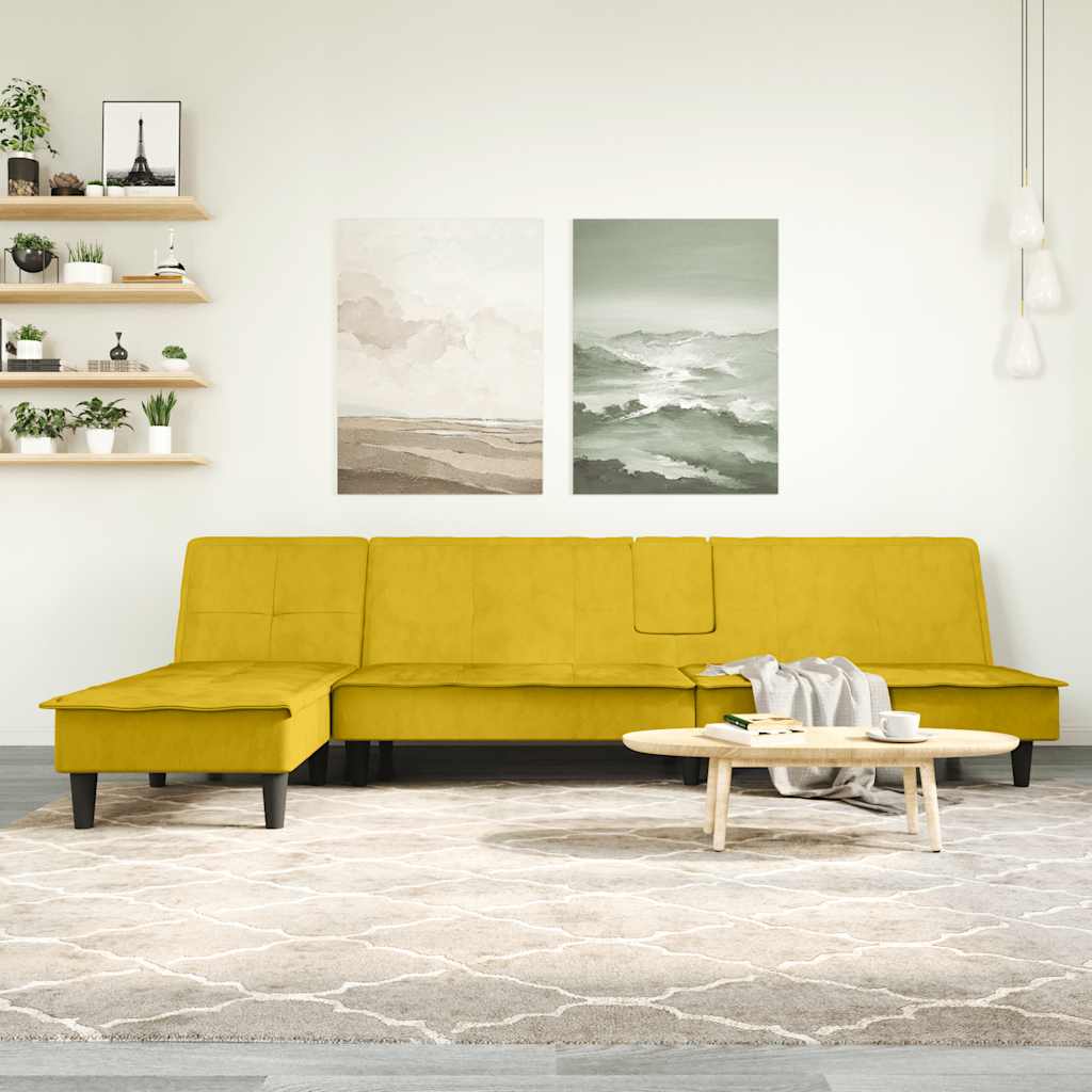 Καναπές Κρεβάτι Γωνιακός Κίτρινος 255 x 140 x 70 εκ. Βελούδινος