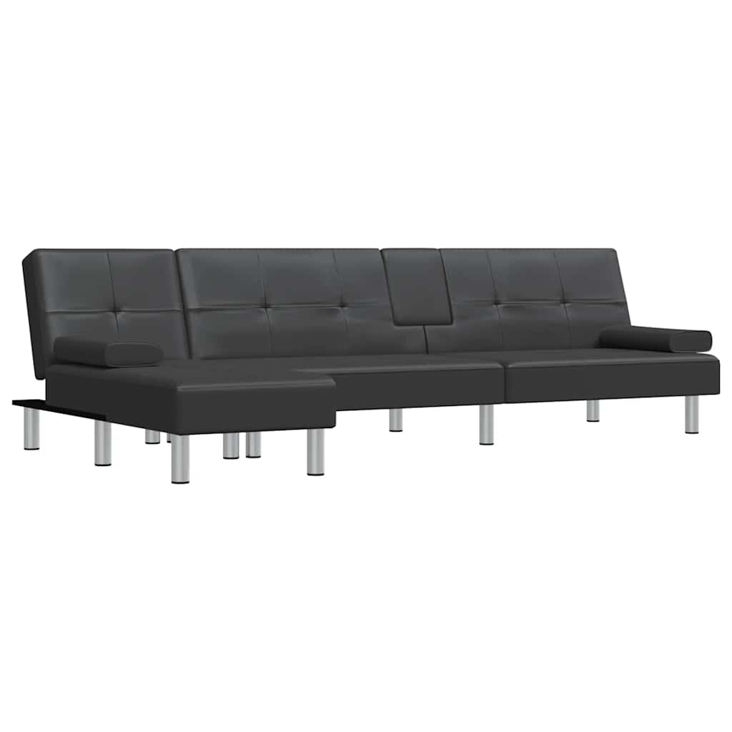 Καναπές Κρεβάτι Γωνιακός Μαύρος 255 x 140 x 70 εκ. Συνθ. Δέρμα