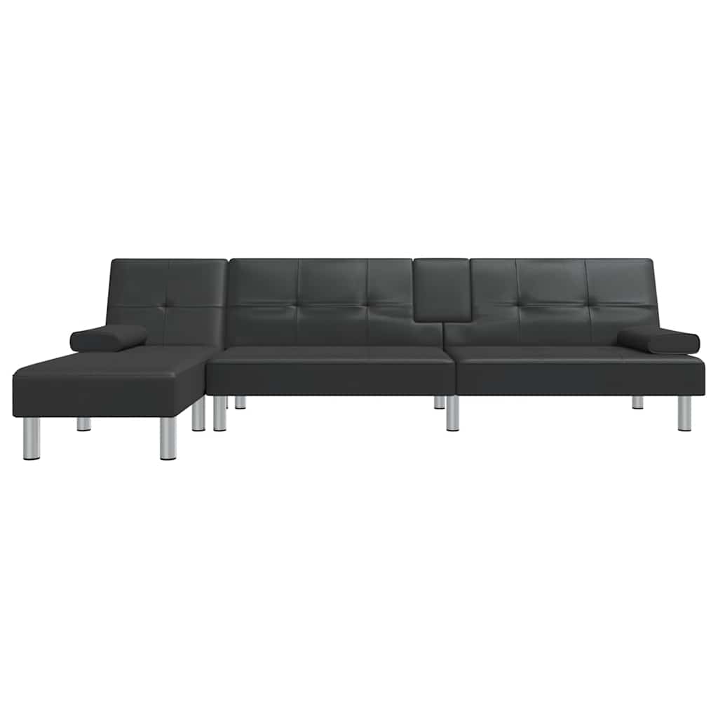 Καναπές Κρεβάτι Γωνιακός Μαύρος 255 x 140 x 70 εκ. Συνθ. Δέρμα