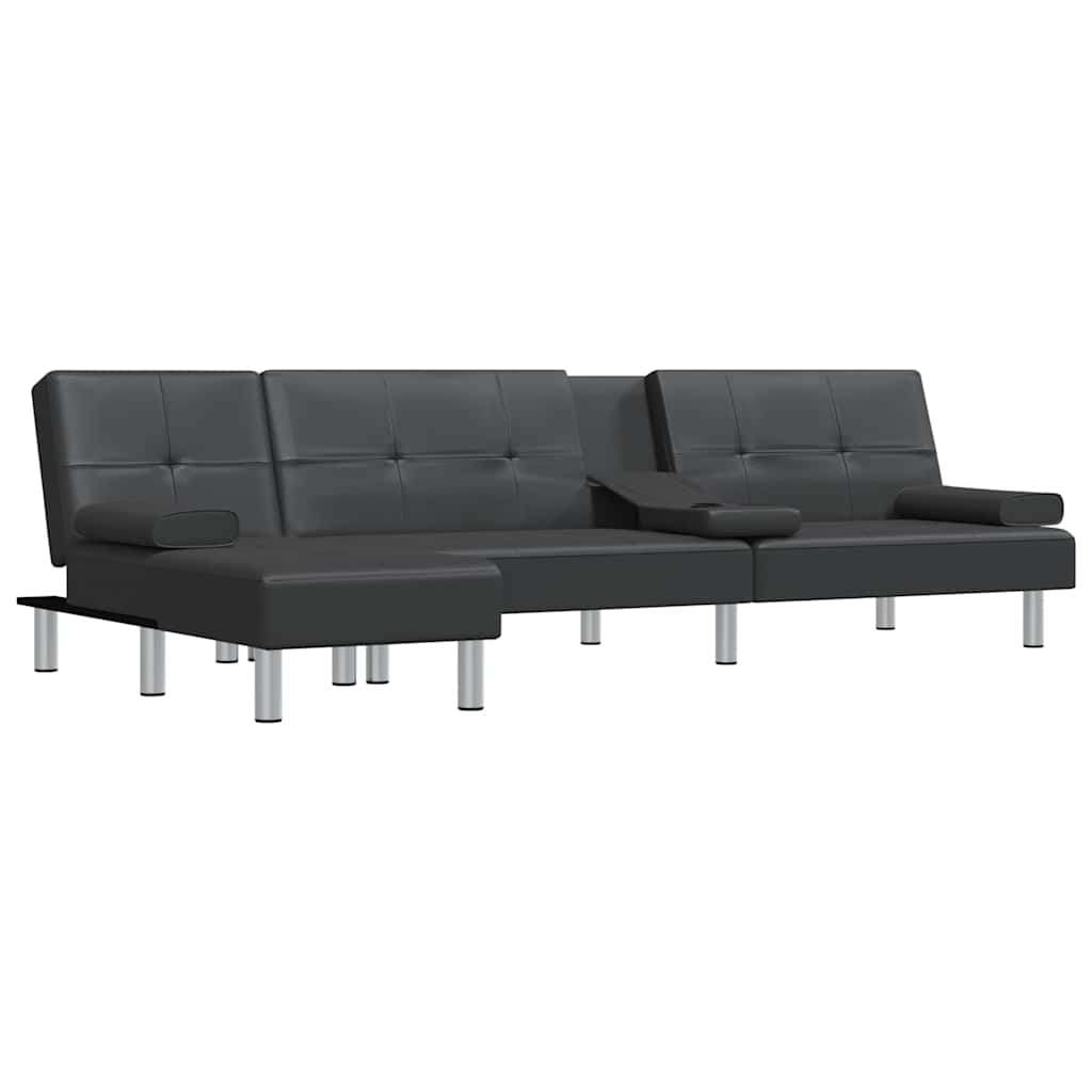 Καναπές Κρεβάτι Γωνιακός Μαύρος 255 x 140 x 70 εκ. Συνθ. Δέρμα