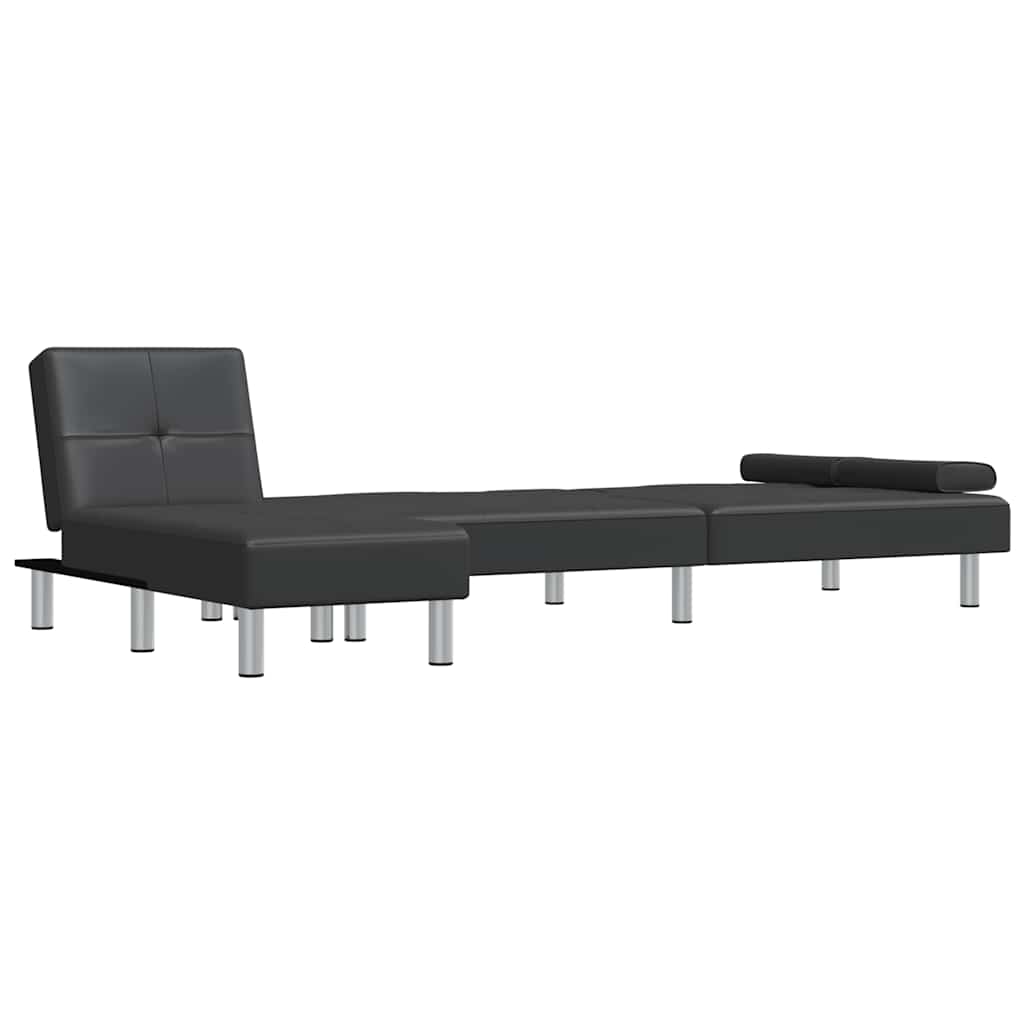 Καναπές Κρεβάτι Γωνιακός Μαύρος 255 x 140 x 70 εκ. Συνθ. Δέρμα