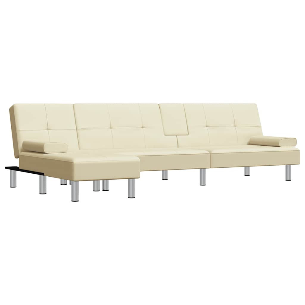 Καναπές Κρεβάτι Γωνιακός Κρεμ 255 x 140 x 70 εκ. Συνθ. Δέρμα