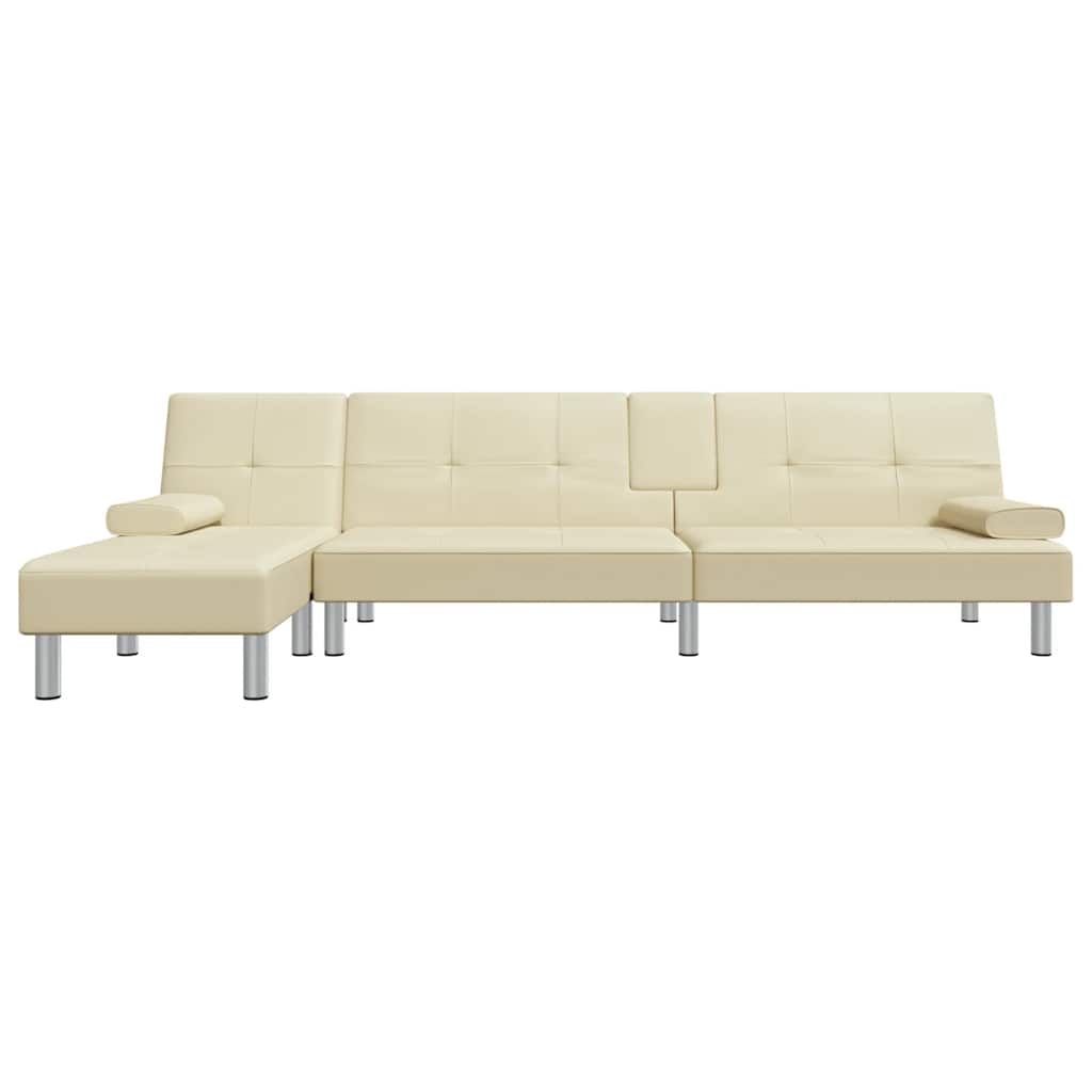 Καναπές Κρεβάτι Γωνιακός Κρεμ 255 x 140 x 70 εκ. Συνθ. Δέρμα
