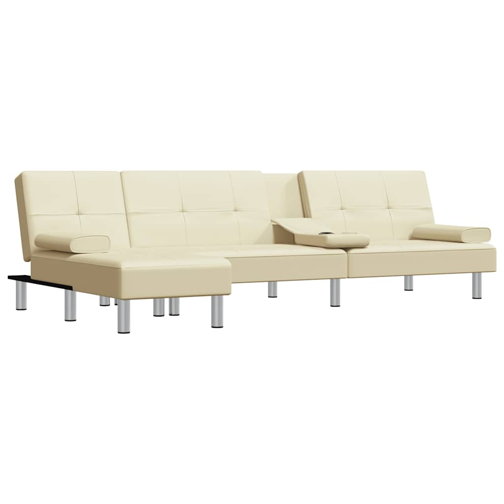 Καναπές Κρεβάτι Γωνιακός Κρεμ 255 x 140 x 70 εκ. Συνθ. Δέρμα