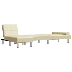 Καναπές Κρεβάτι Γωνιακός Κρεμ 255 x 140 x 70 εκ. Συνθ. Δέρμα
