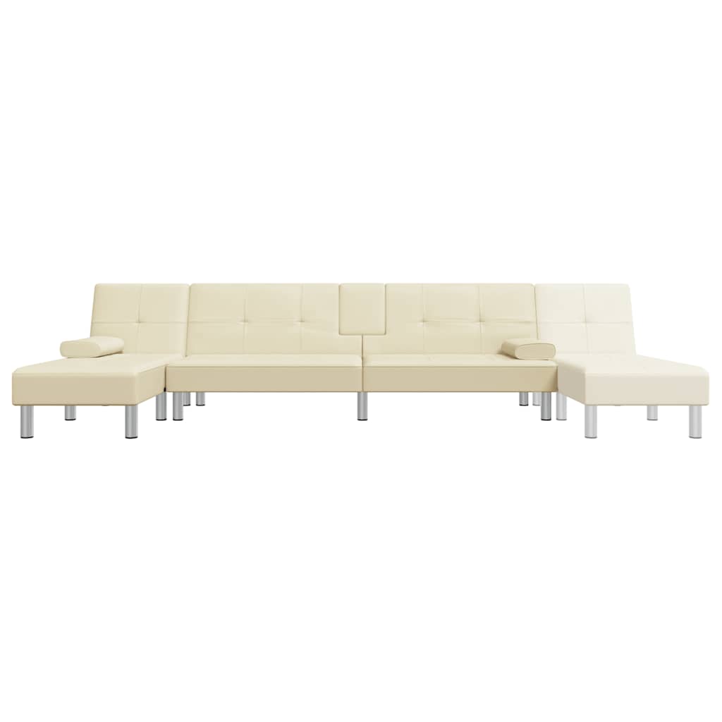 Καναπές Κρεβάτι Γωνιακός Κρεμ 255 x 140 x 70 εκ. Συνθ. Δέρμα