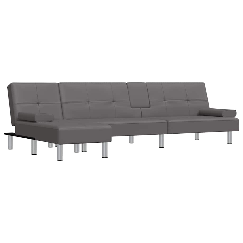 Καναπές Κρεβάτι Γωνιακός Γκρι 255 x 140 x 70 εκ. Συνθ. Δέρμα