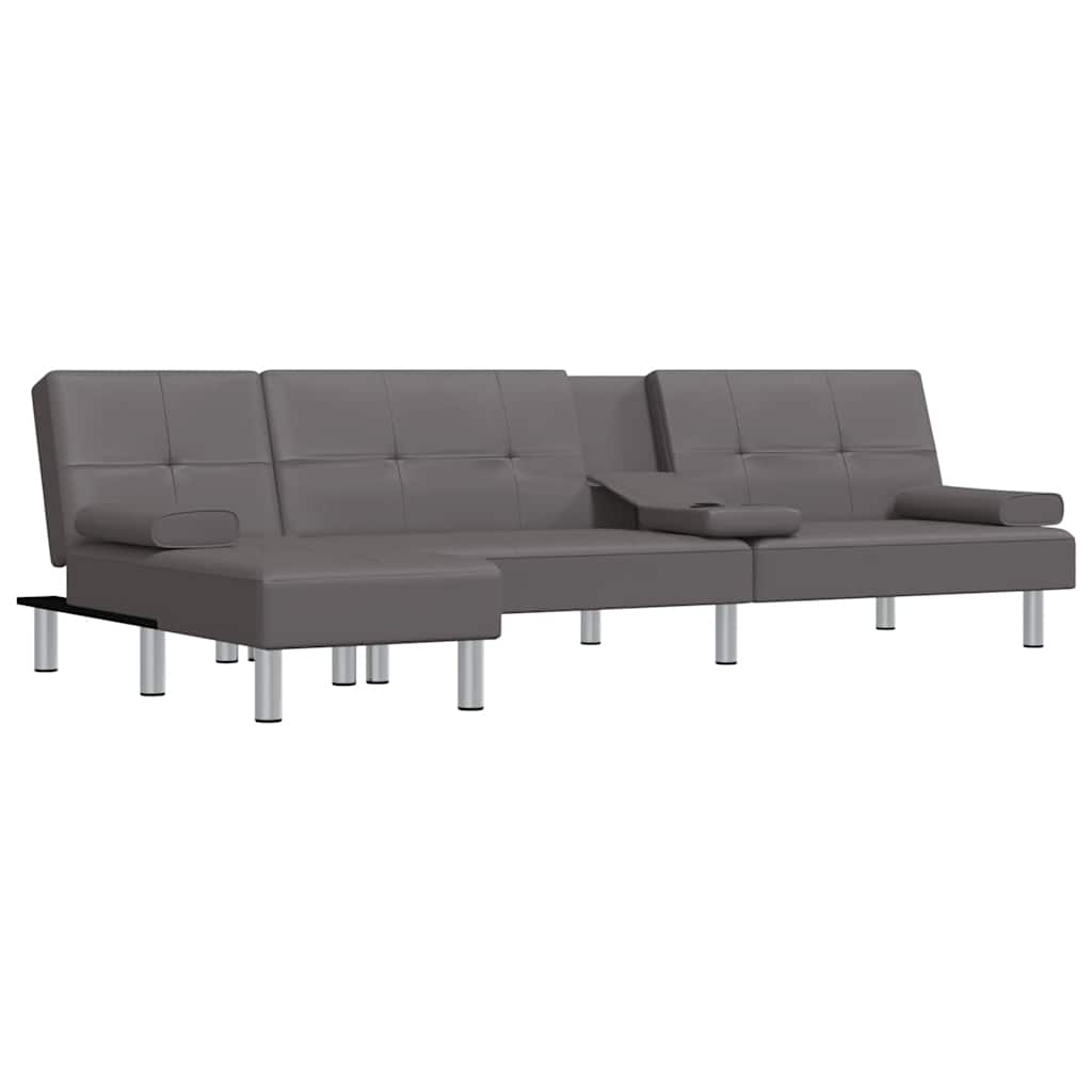 Καναπές Κρεβάτι Γωνιακός Γκρι 255 x 140 x 70 εκ. Συνθ. Δέρμα