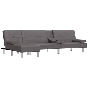 Καναπές Κρεβάτι Γωνιακός Γκρι 255 x 140 x 70 εκ. Συνθ. Δέρμα