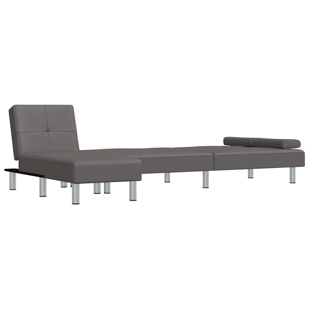 Καναπές Κρεβάτι Γωνιακός Γκρι 255 x 140 x 70 εκ. Συνθ. Δέρμα