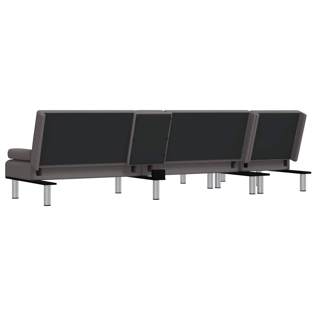 Καναπές Κρεβάτι Γωνιακός Γκρι 255 x 140 x 70 εκ. Συνθ. Δέρμα