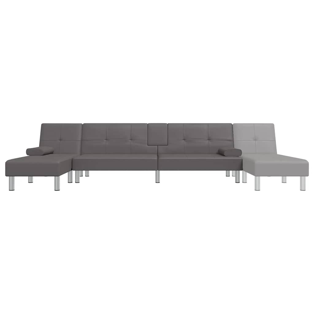 Καναπές Κρεβάτι Γωνιακός Γκρι 255 x 140 x 70 εκ. Συνθ. Δέρμα