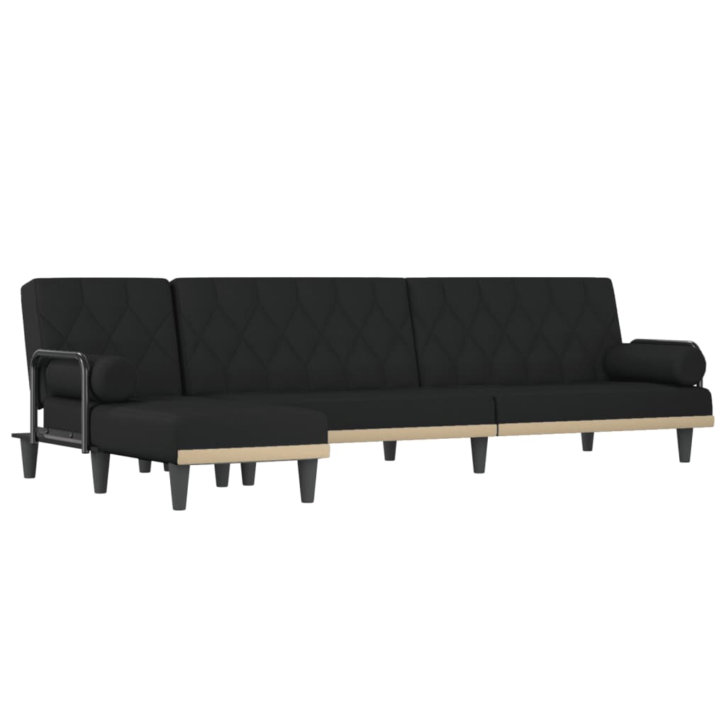 Καναπές Κρεβάτι Γωνιακός Μαύρος 260 x 140 x 70 εκ. Υφασμάτινος - Pakobazaar