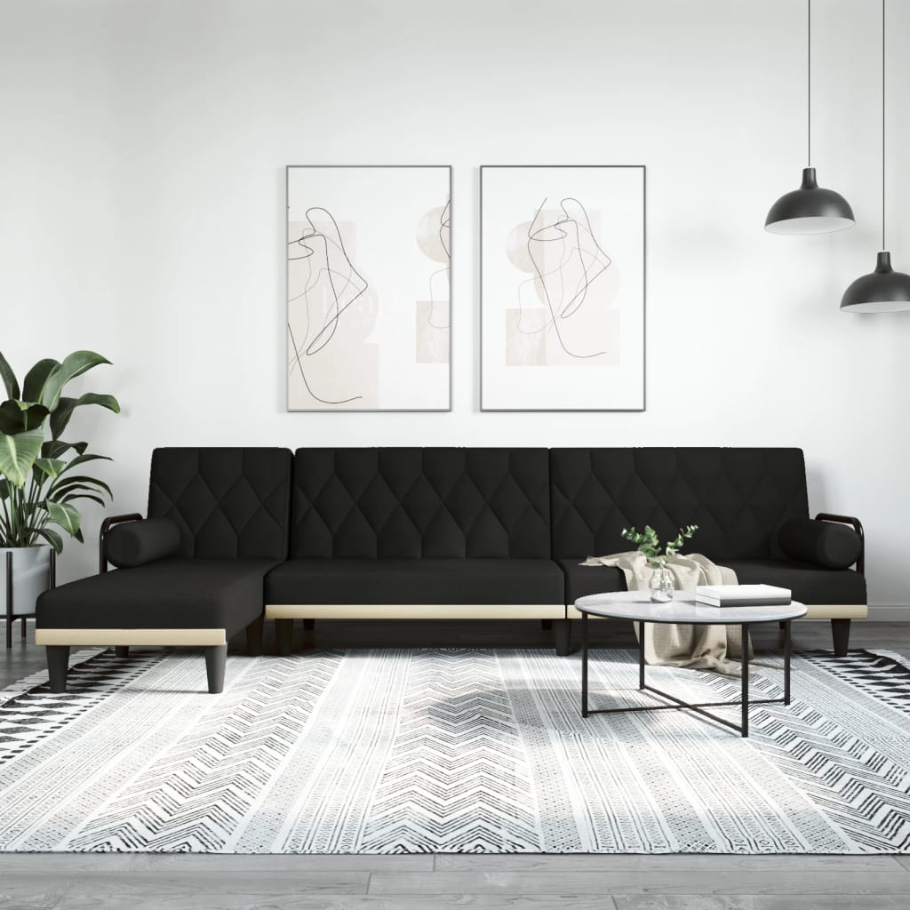 Καναπές Κρεβάτι Γωνιακός Μαύρος 260 x 140 x 70 εκ. Υφασμάτινος - Pakobazaar