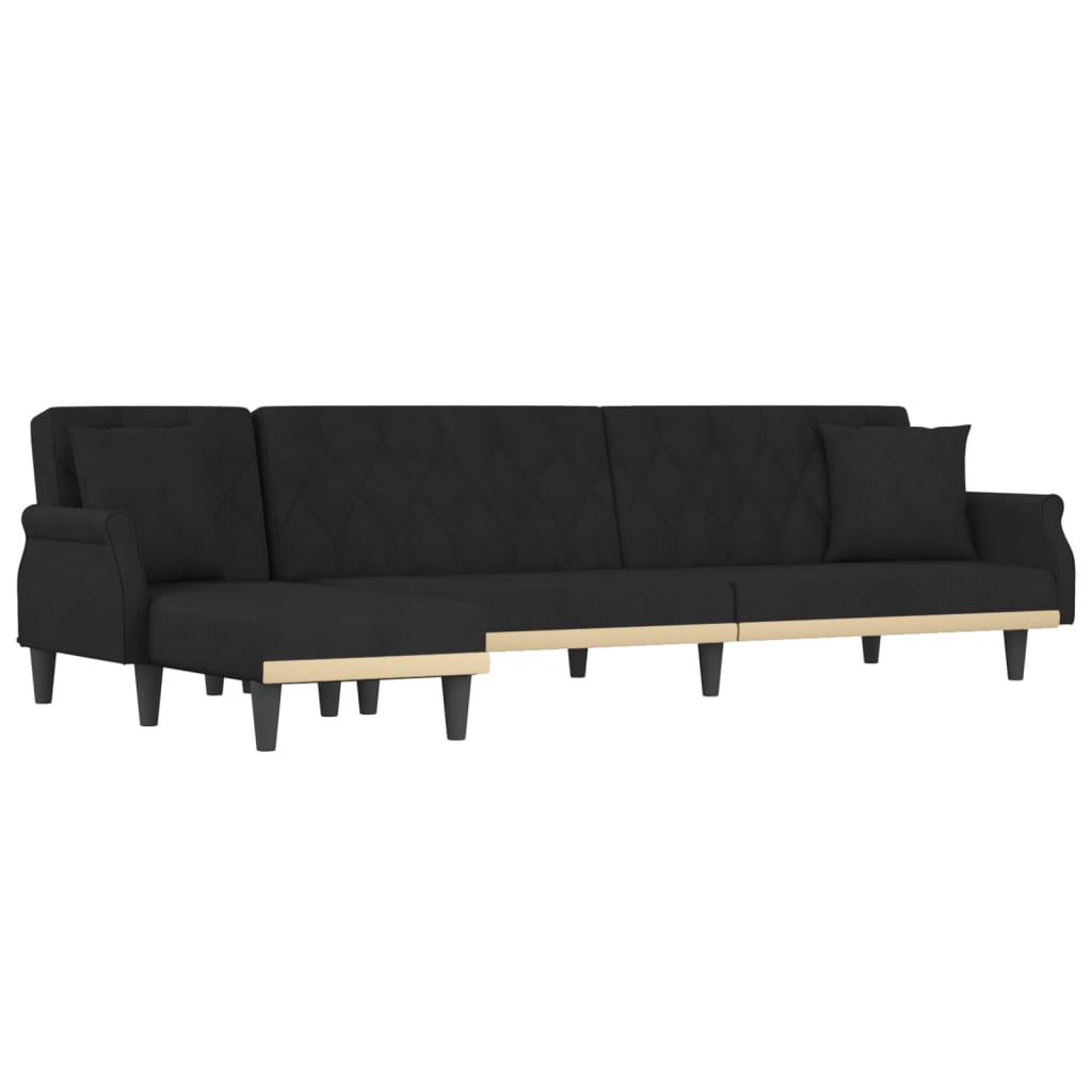 Καναπές Κρεβάτι Γωνιακός Μαύρος 271 x 140 x 70 εκ. Βελούδινος