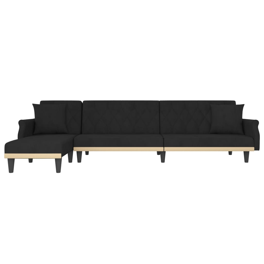 Καναπές Κρεβάτι Γωνιακός Μαύρος 271 x 140 x 70 εκ. Βελούδινος