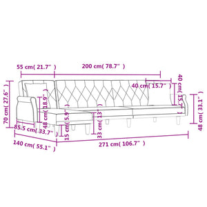 Καναπές Κρεβάτι Γωνιακός Μαύρος 271 x 140 x 70 εκ. Βελούδινος