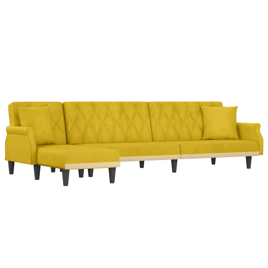 Καναπές Κρεβάτι Γωνιακός Κίτρινος 271 x 140 x 70 εκ. Βελούδινος - Pakobazaar