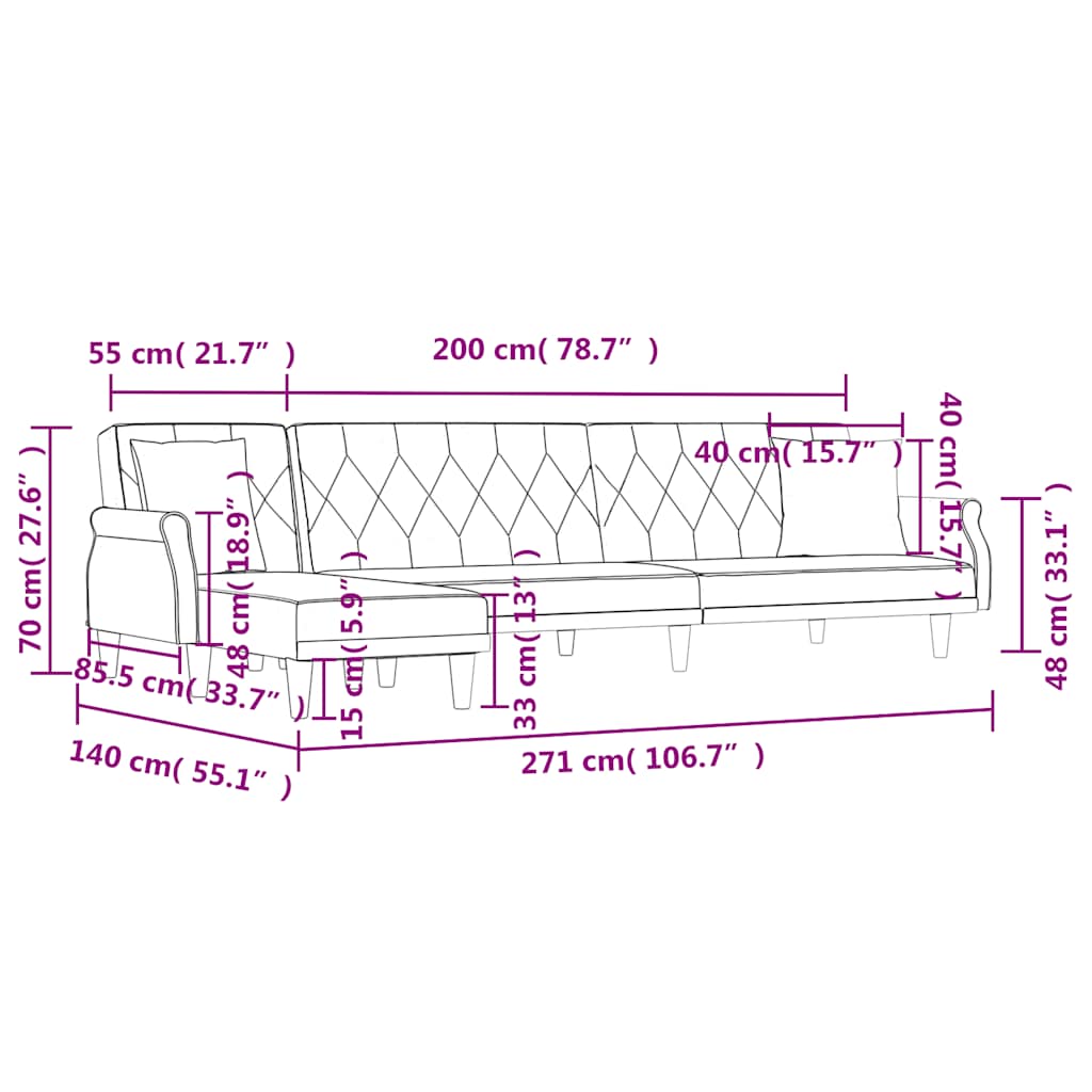 Καναπές Κρεβάτι Γωνιακός Κίτρινος 271 x 140 x 70 εκ. Βελούδινος - Pakobazaar