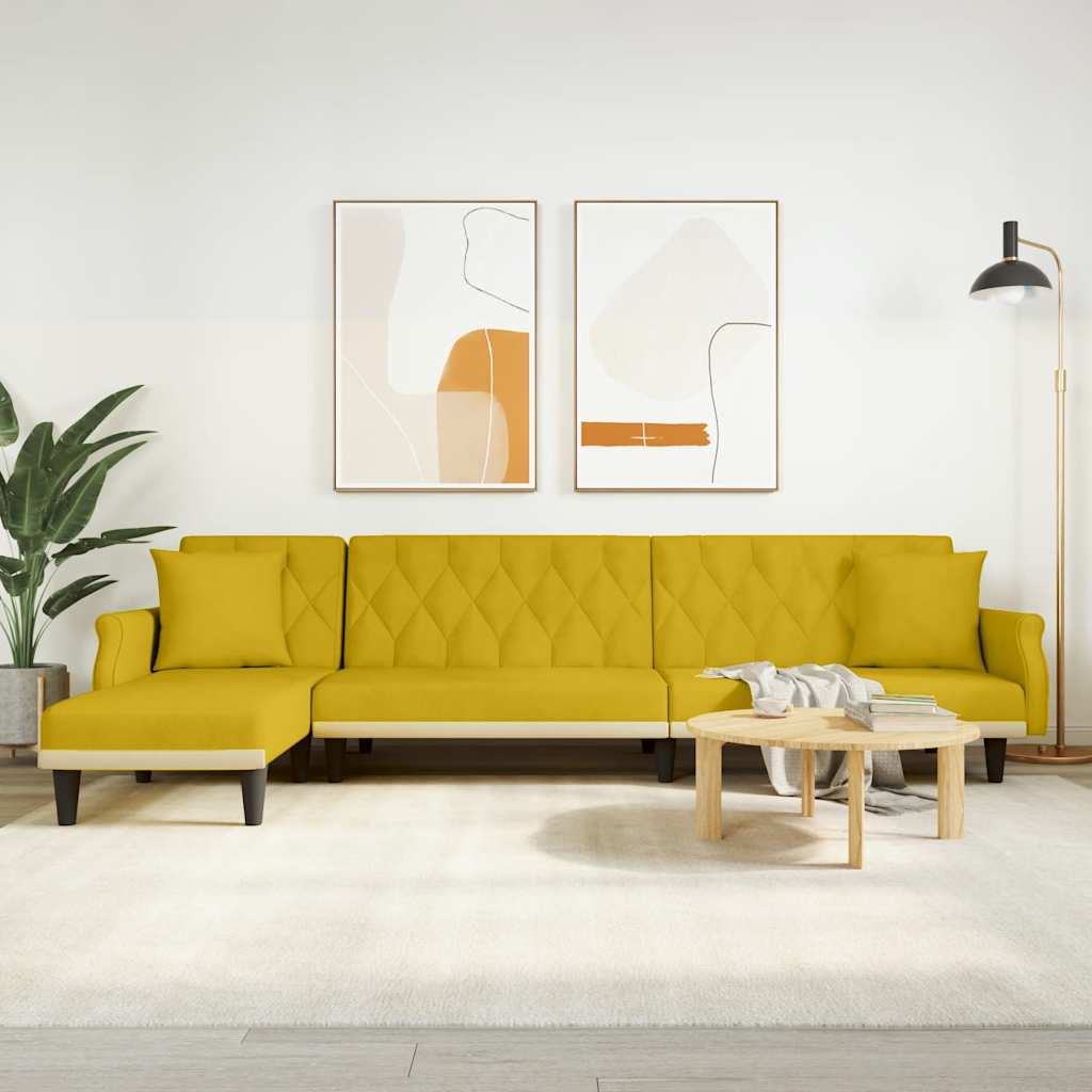 Καναπές Κρεβάτι Γωνιακός Κίτρινος 271 x 140 x 70 εκ. Βελούδινος - Pakobazaar