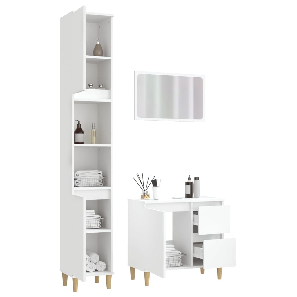 Σετ Επίπλων Μπάνιου 3 Τεμαχίων Λευκό από Επεξεργασμένο Ξύλο